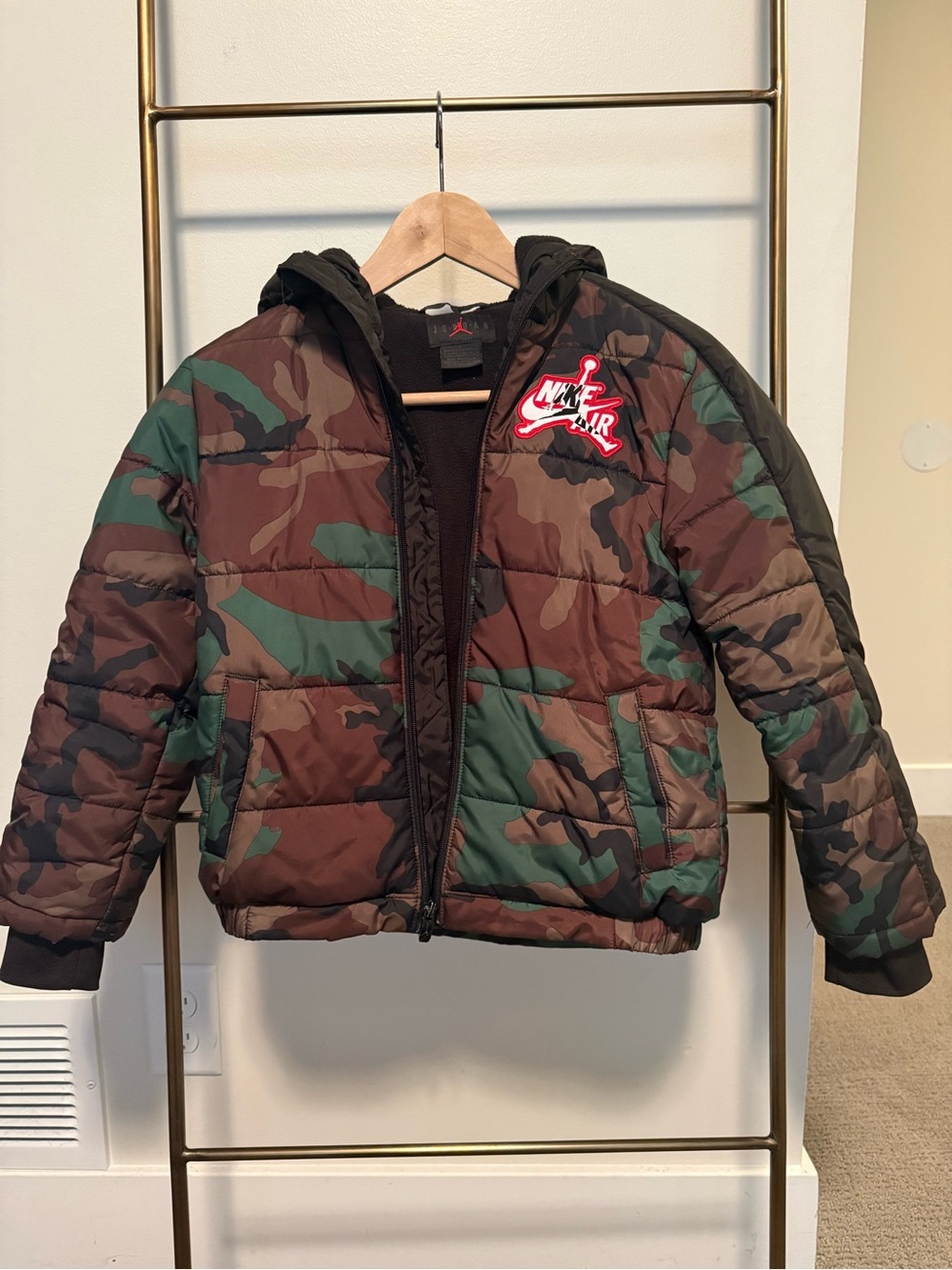 Jordan Kids' Camouflage Puffer Jacket in Green and Brown